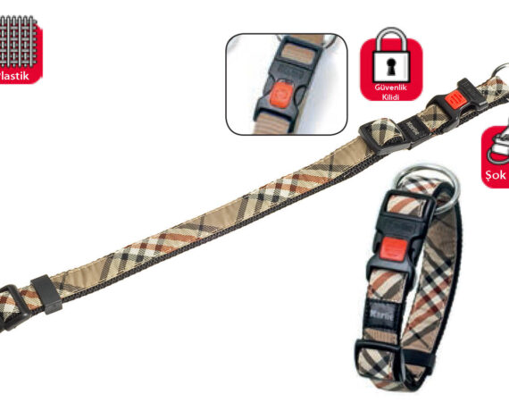 Karlıe Kilitli Boyun Tasma M 40-55cm Ekose Bej - KARLIE -