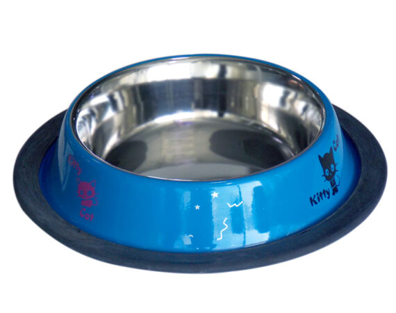Tommy Kedi Desenli Çelik Mama Kabı Mavi 8 Oz - TOMMY -